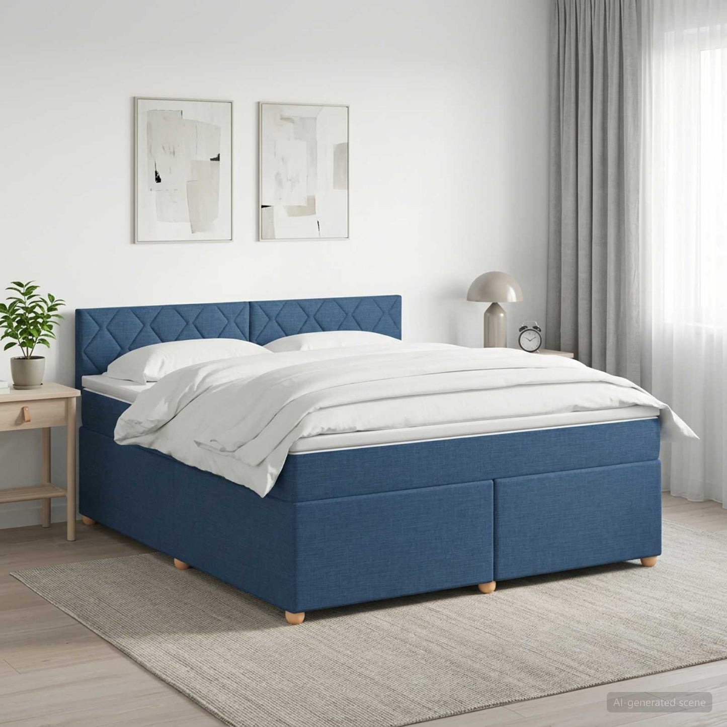vidaXL Κρεβάτι box spring με στρώμα Μπλε 140 x 190 cm Ύφασμα