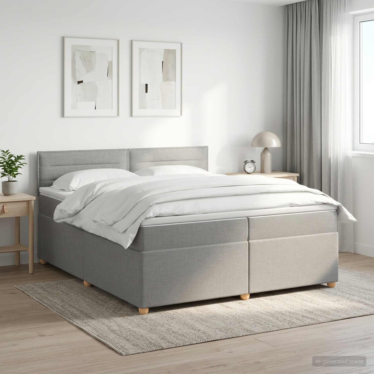 vidaXL Κρεβάτι box spring με στρώμα Ανοιχτό γκρι 200 x 200 cm Ύφασμα