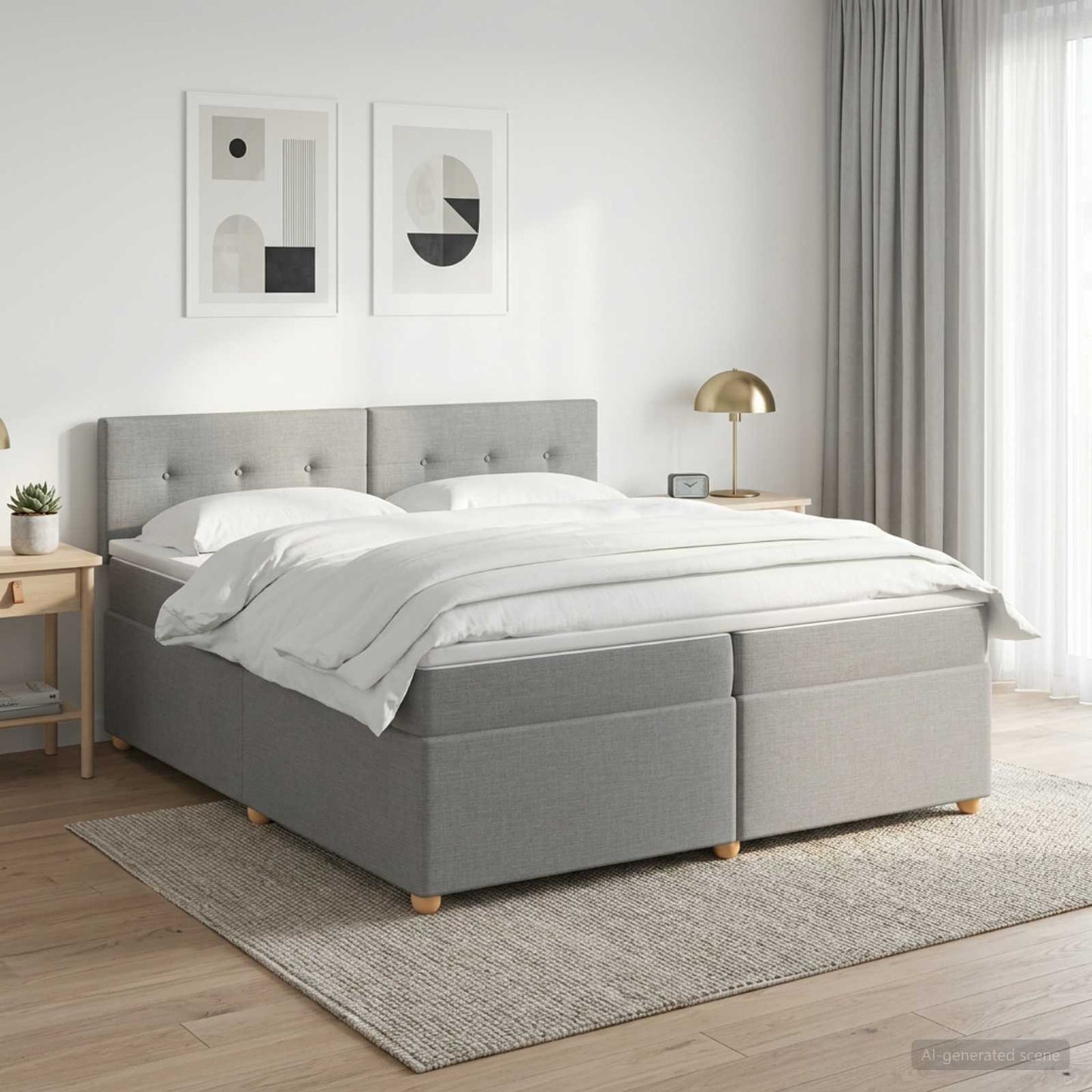 vidaXL Κρεβάτι box spring με στρώμα Ανοιχτό γκρι 200 x 200 cm Ύφασμα