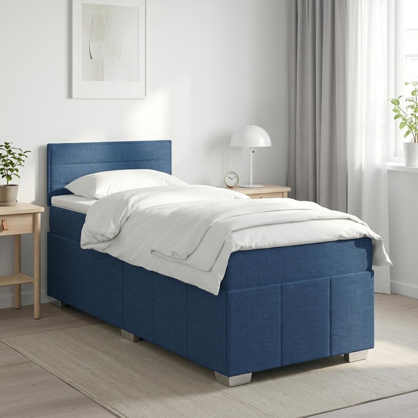 vidaXL Κρεβάτι box spring με στρώμα Μπλε 90 x 200 cm Ύφασμα