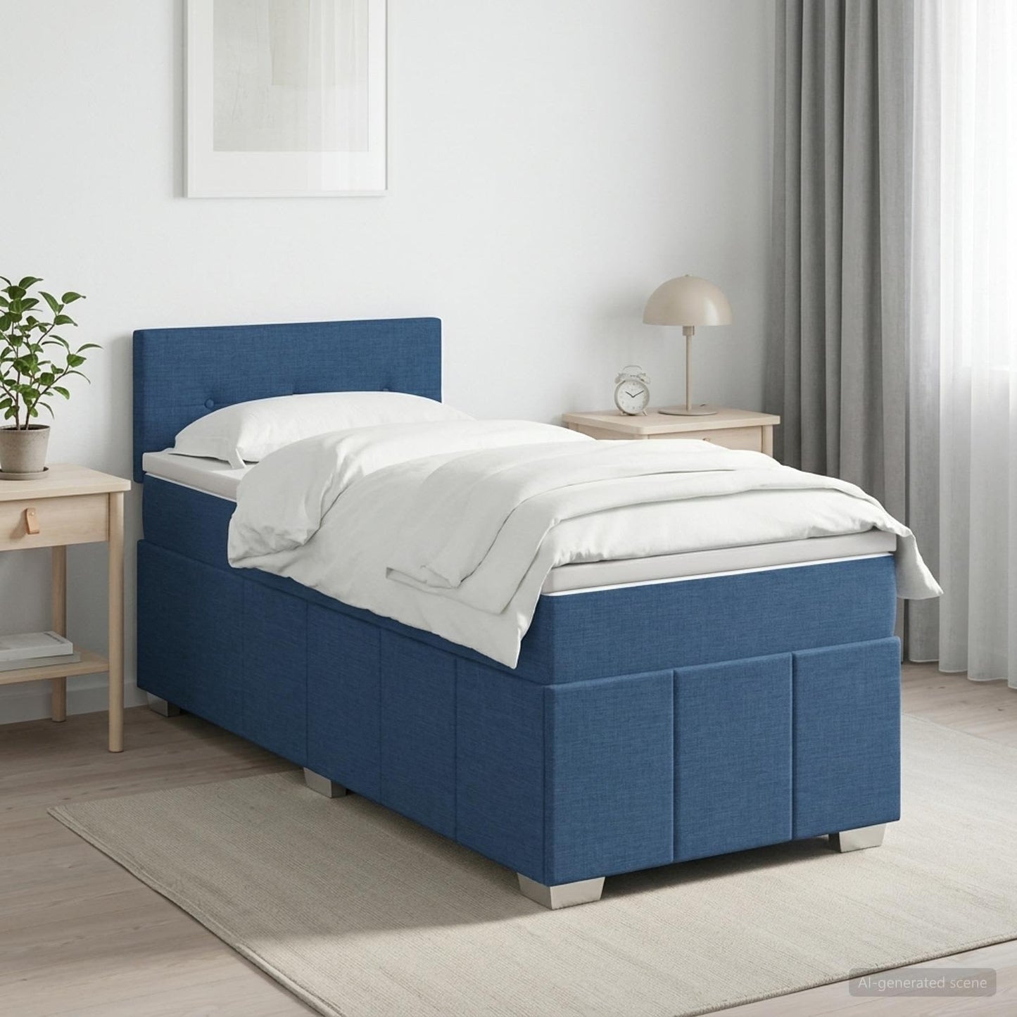 vidaXL Κρεβάτι box spring με στρώμα Μπλε 100 x 200 cm Ύφασμα
