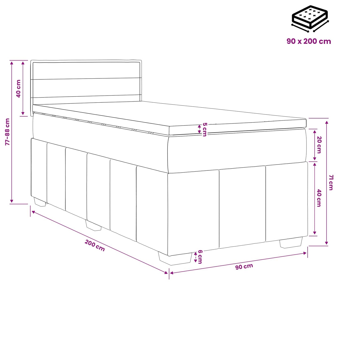 vidaXL Κρεβάτι box spring με στρώμα Taupe 90 x 200 cm Ύφασμα
