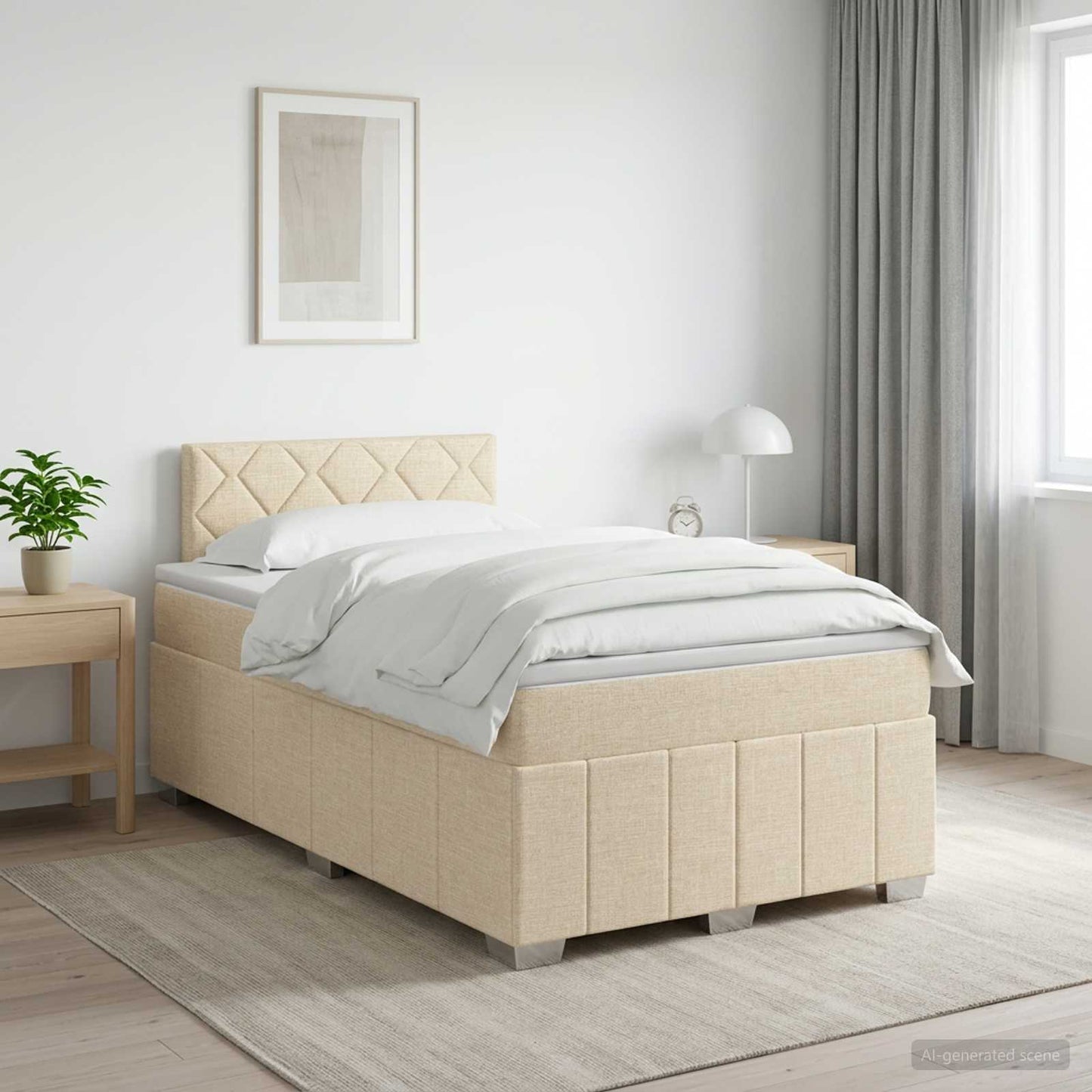vidaXL Κρεβάτι box spring με στρώμα Κρεμ 120 x 190 cm Ύφασμα