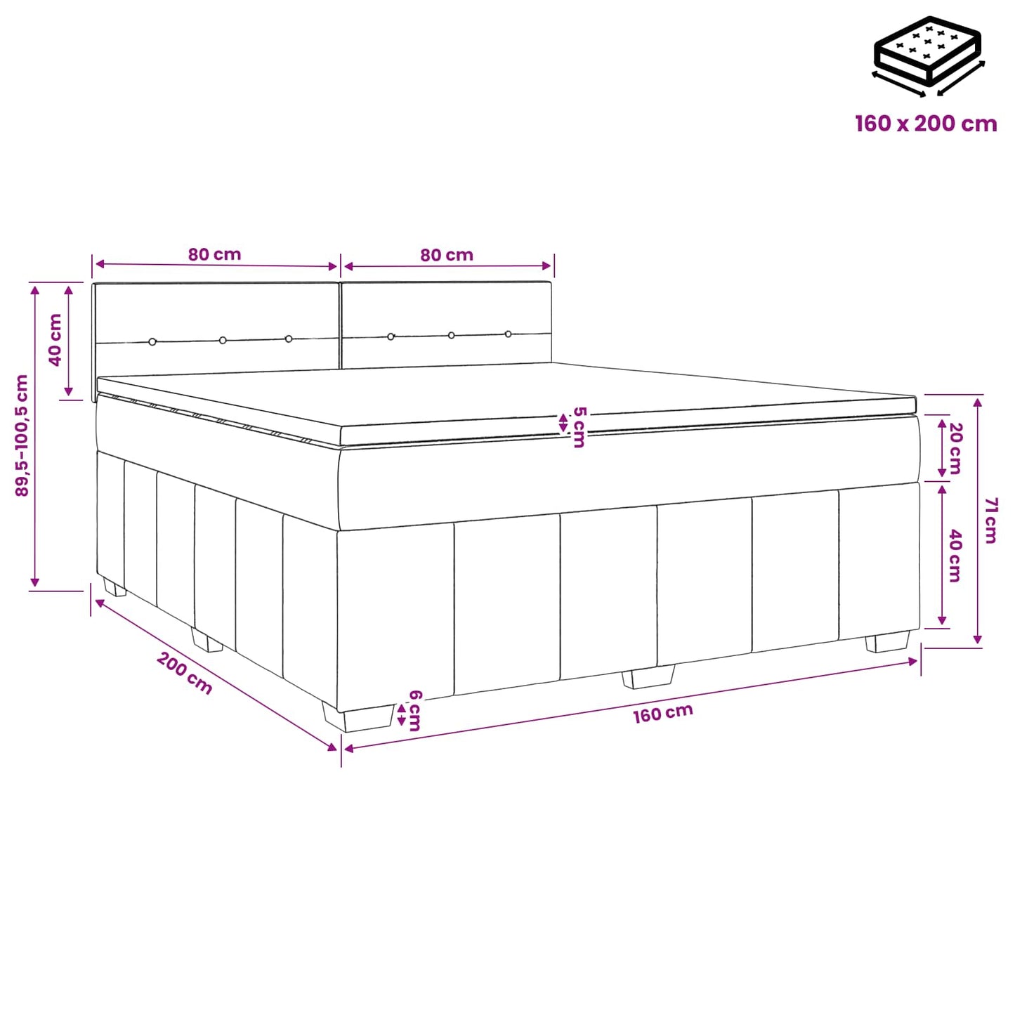vidaXL Κρεβάτι box spring με στρώμα Ανοιχτό γκρι 160 x 200 cm Ύφασμα