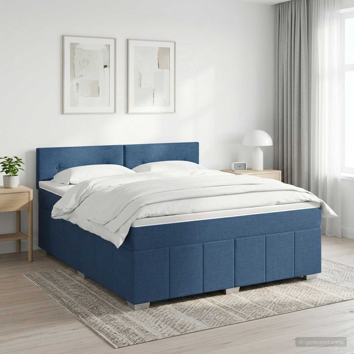 vidaXL Κρεβάτι box spring με στρώμα Μπλε 140 x 190 cm Ύφασμα