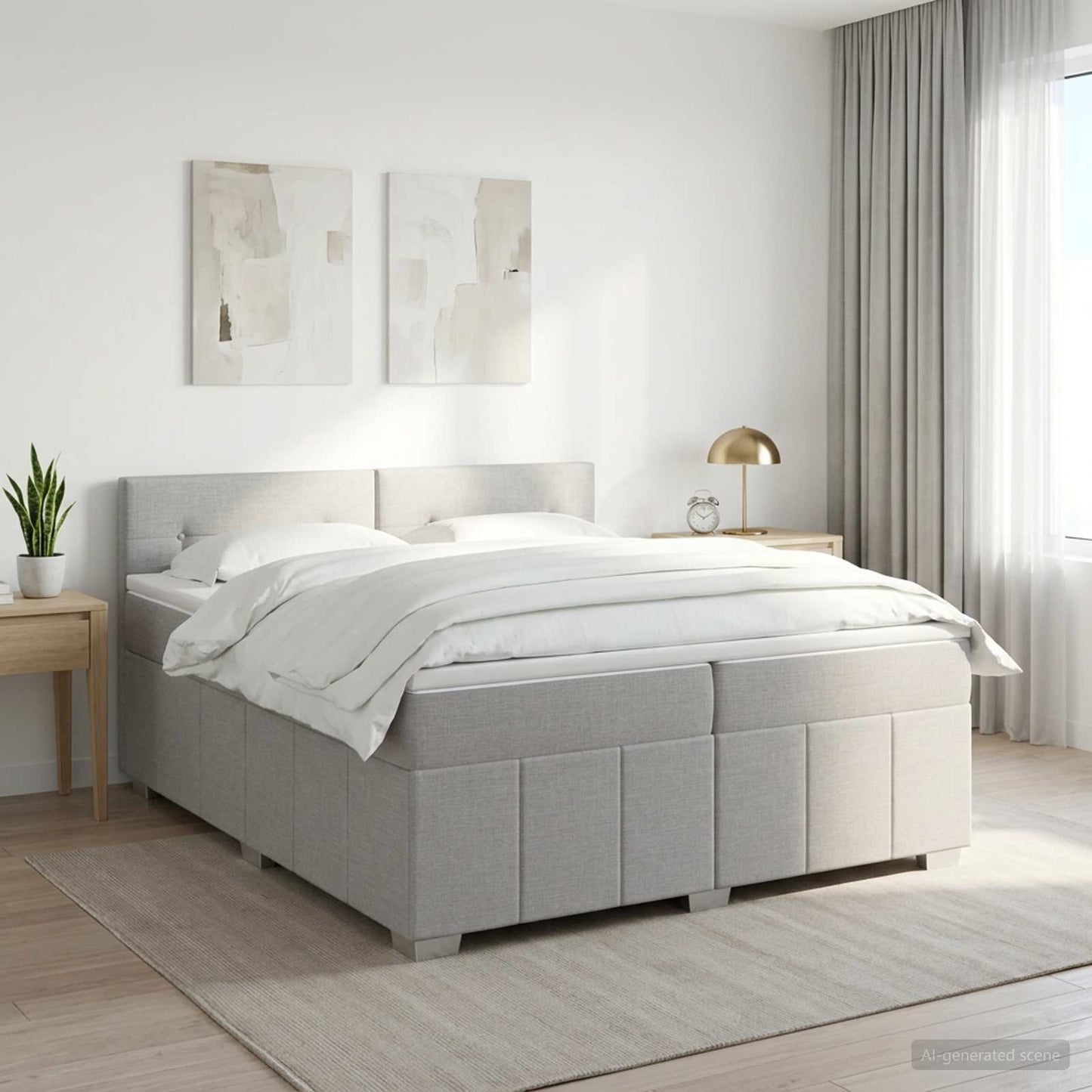 vidaXL Κρεβάτι box spring με στρώμα Ανοιχτό γκρι 200 x 200 cm Ύφασμα