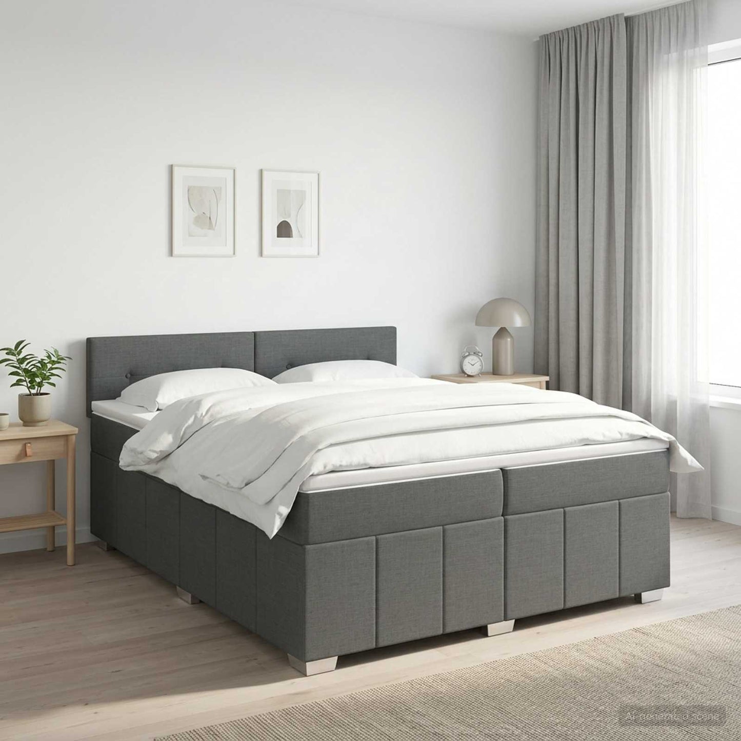 vidaXL Κρεβάτι box spring με στρώμα Σκούρο Γκρι 200 x 200 cm Ύφασμα
