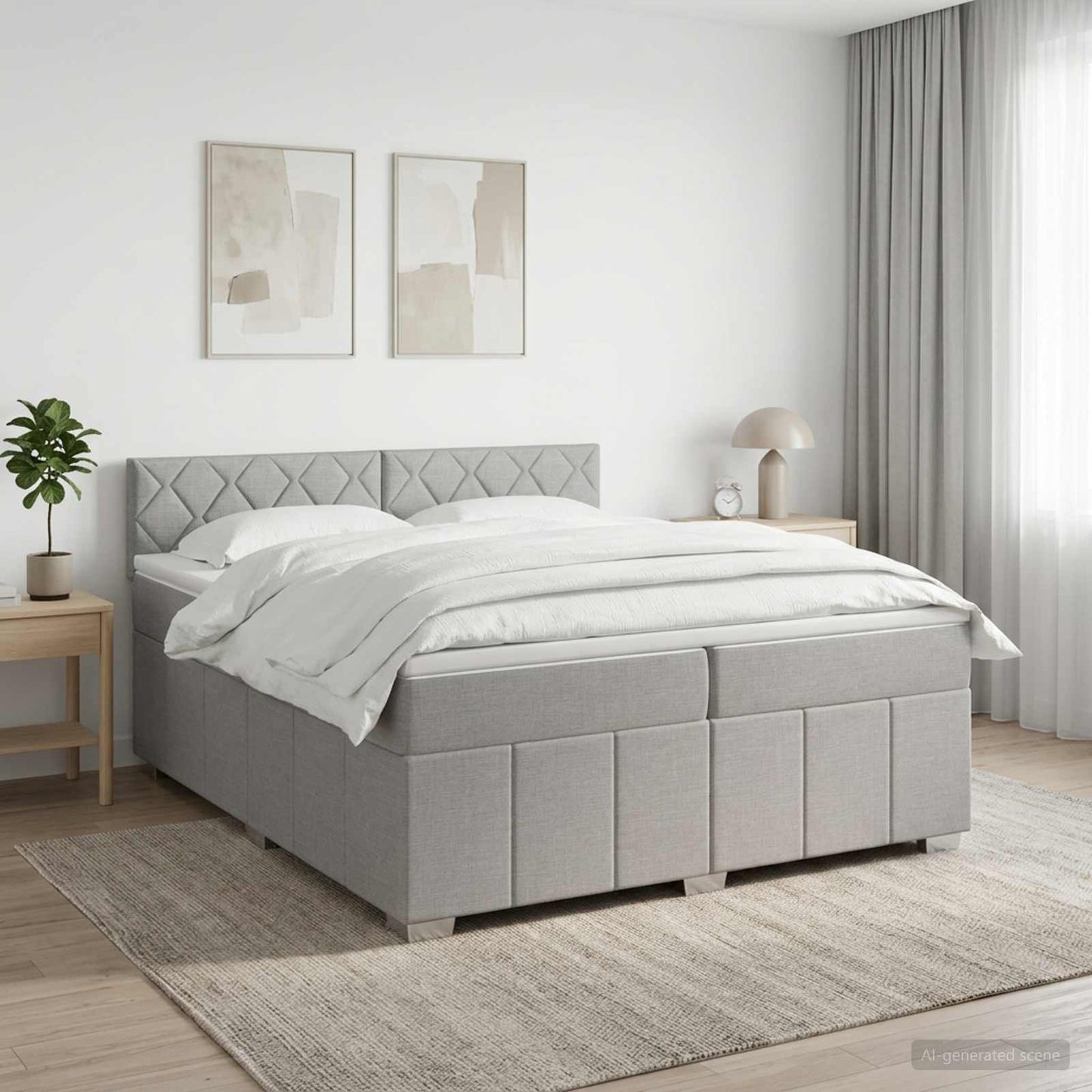 vidaXL Κρεβάτι box spring με στρώμα Ανοιχτό γκρι 200 x 200 cm Ύφασμα