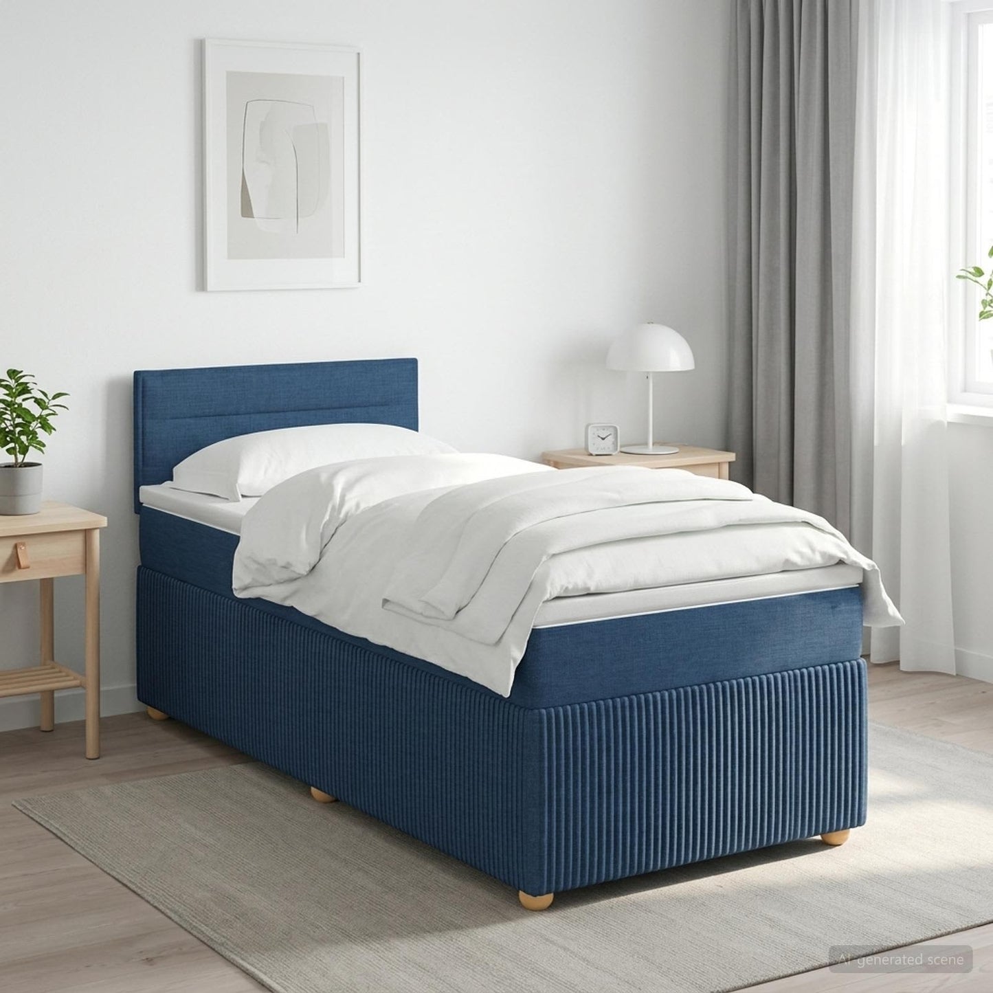 vidaXL Κρεβάτι box spring με στρώμα Μπλε 90 x 200 cm Ύφασμα