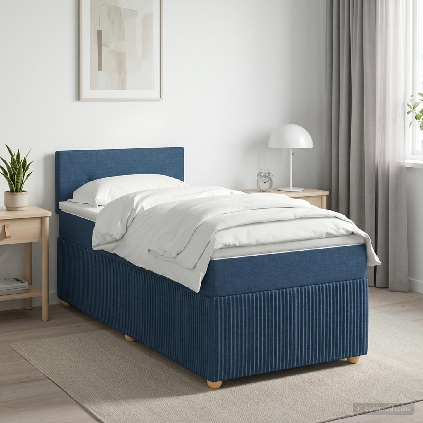 vidaXL Κρεβάτι box spring με στρώμα Μπλε 90 x 190 cm Ύφασμα