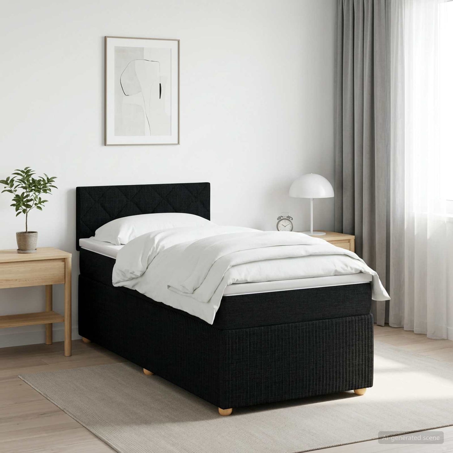 vidaXL Κρεβάτι box spring με στρώμα Μαύρο 90 x 190 cm Ύφασμα