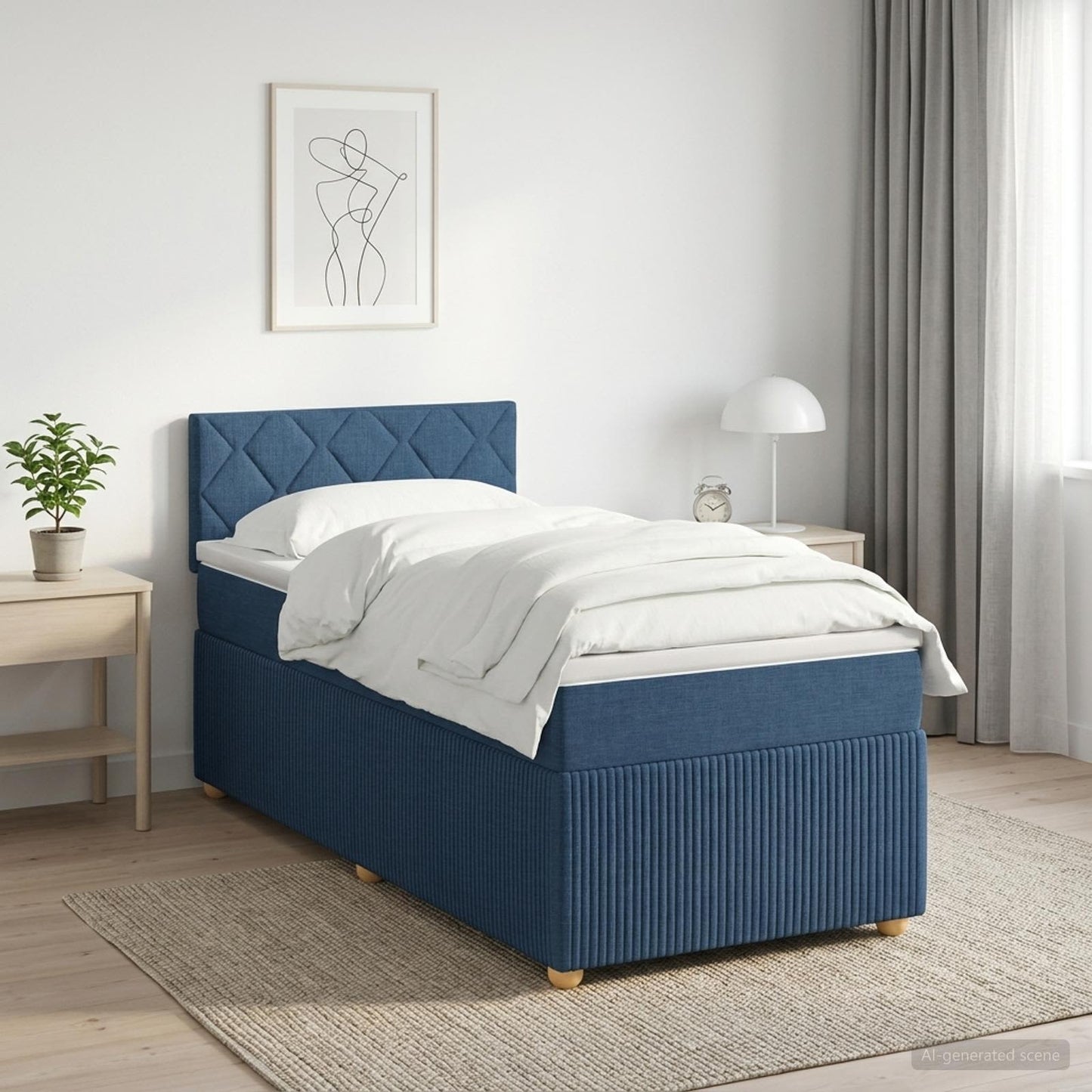 vidaXL Κρεβάτι box spring με στρώμα Μπλε 90 x 200 cm Ύφασμα