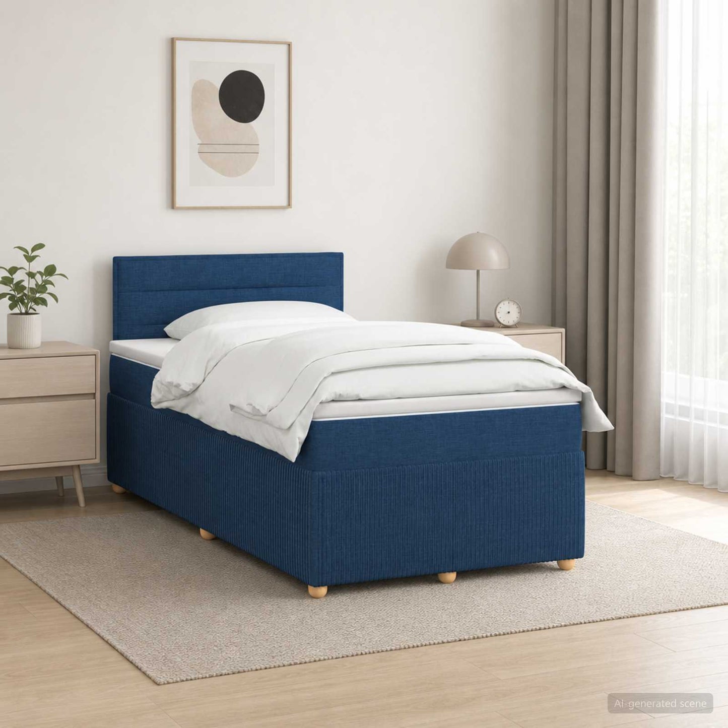 vidaXL Κρεβάτι box spring με στρώμα Μπλε 120 x 190 cm Ύφασμα