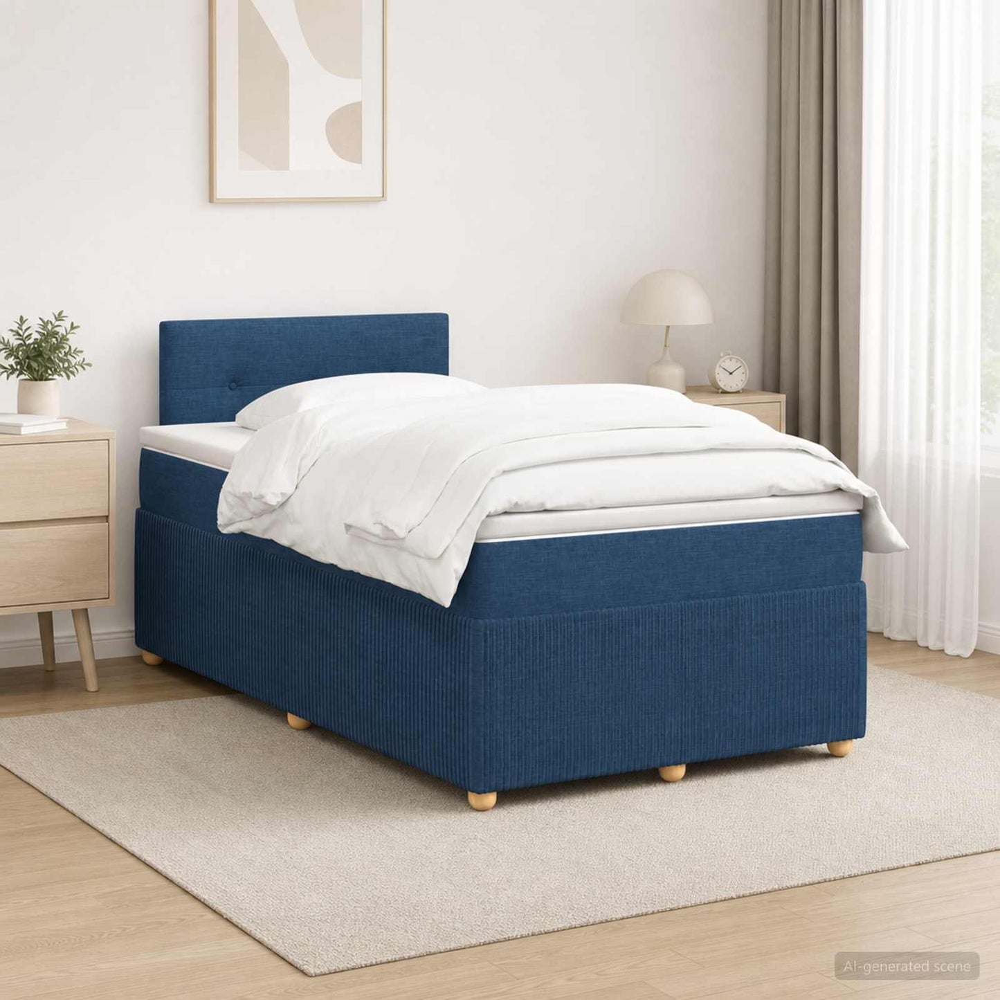 vidaXL Κρεβάτι box spring με στρώμα Μπλε 120 x 200 cm Ύφασμα