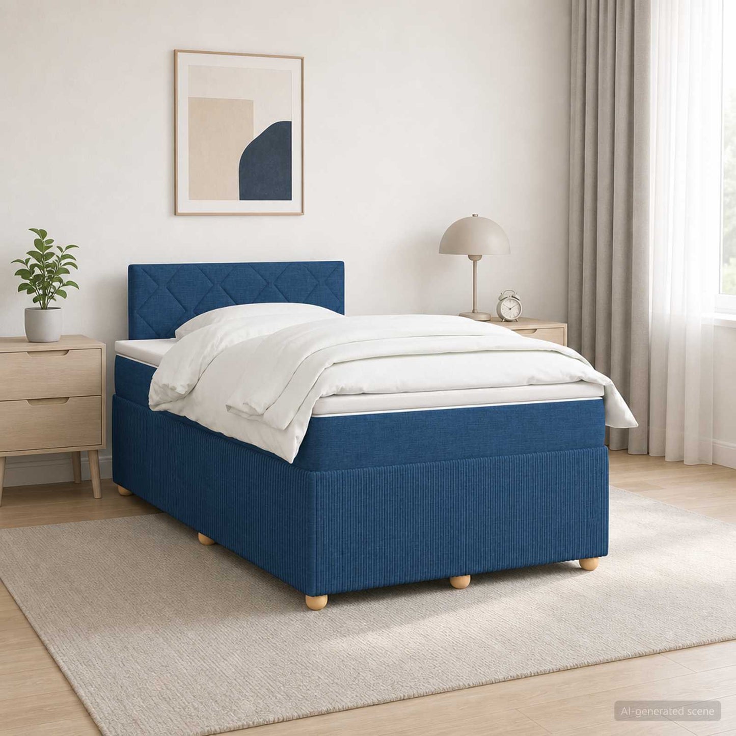 vidaXL Κρεβάτι box spring με στρώμα Μπλε 120 x 200 cm Ύφασμα