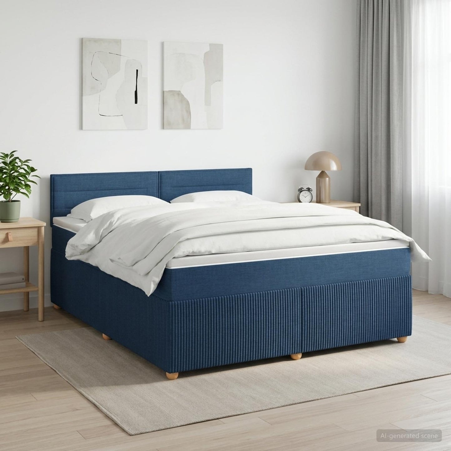 vidaXL Κρεβάτι box spring με στρώμα Μπλε 140 x 190 cm Ύφασμα