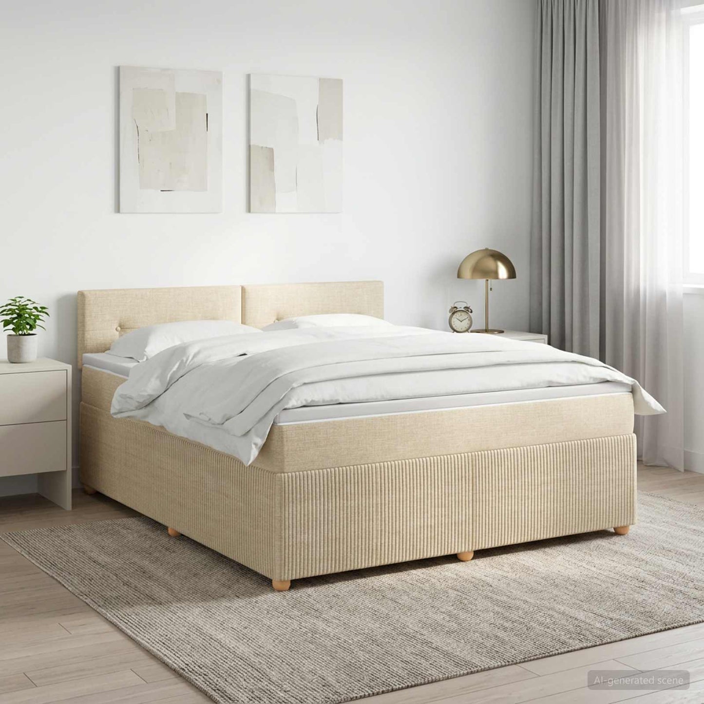 vidaXL Κρεβάτι box spring με στρώμα Κρεμ 140 x 200 cm Ύφασμα