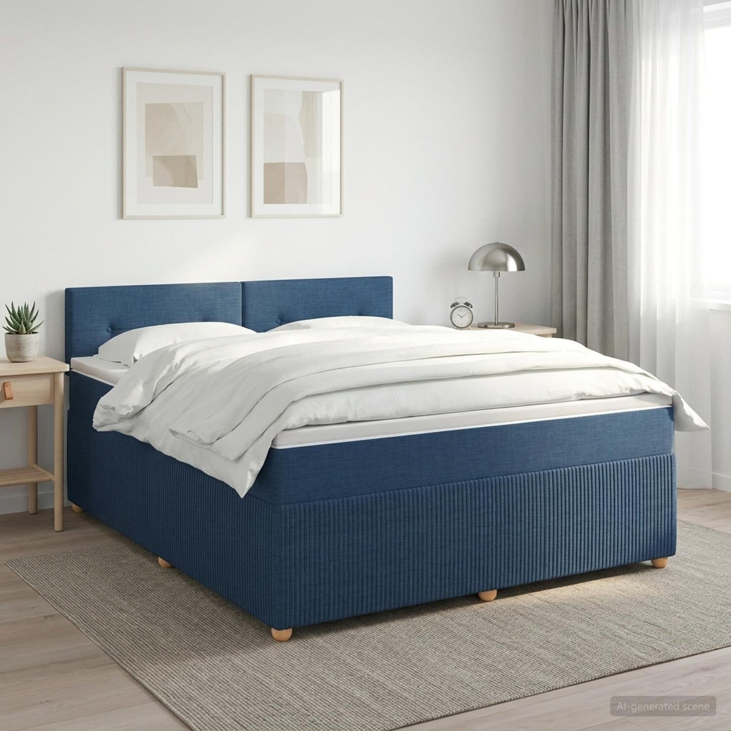 vidaXL Κρεβάτι box spring με στρώμα Μπλε 160 x 200 cm Ύφασμα