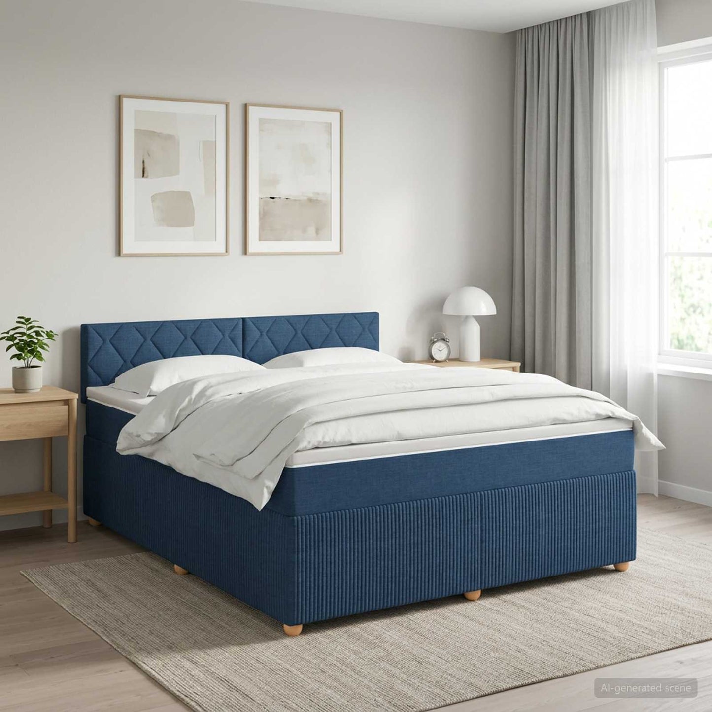 vidaXL Κρεβάτι box spring με στρώμα Μπλε 160 x 200 cm Ύφασμα
