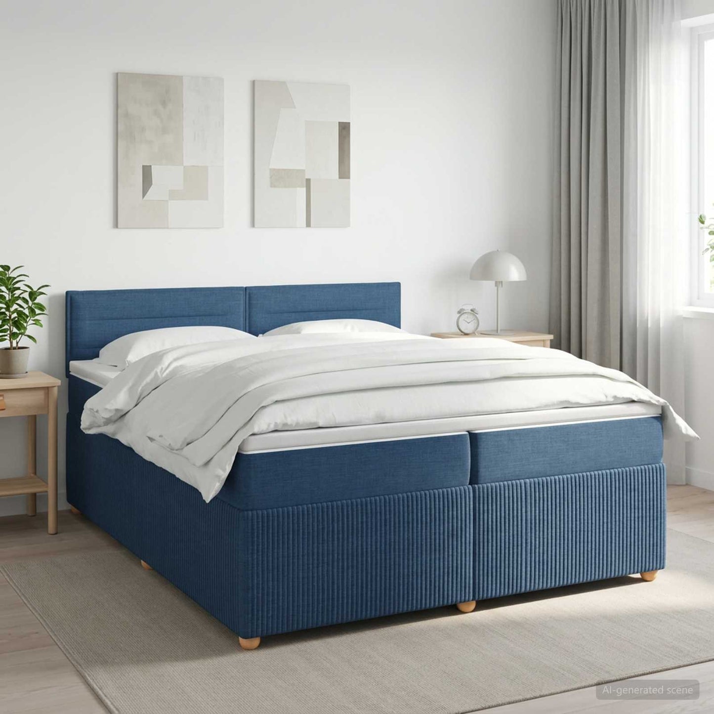 vidaXL Κρεβάτι box spring με στρώμα Μπλε 200 x 200 cm Ύφασμα