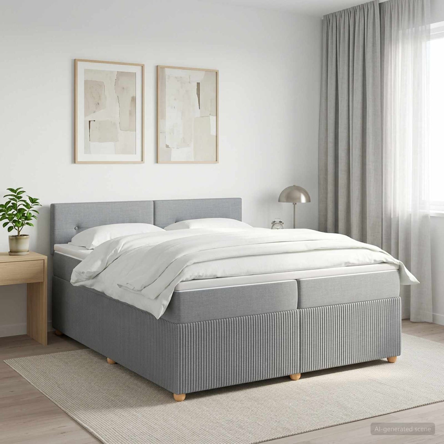 vidaXL Κρεβάτι box spring με στρώμα Ανοιχτό γκρι 200 x 200 cm Ύφασμα