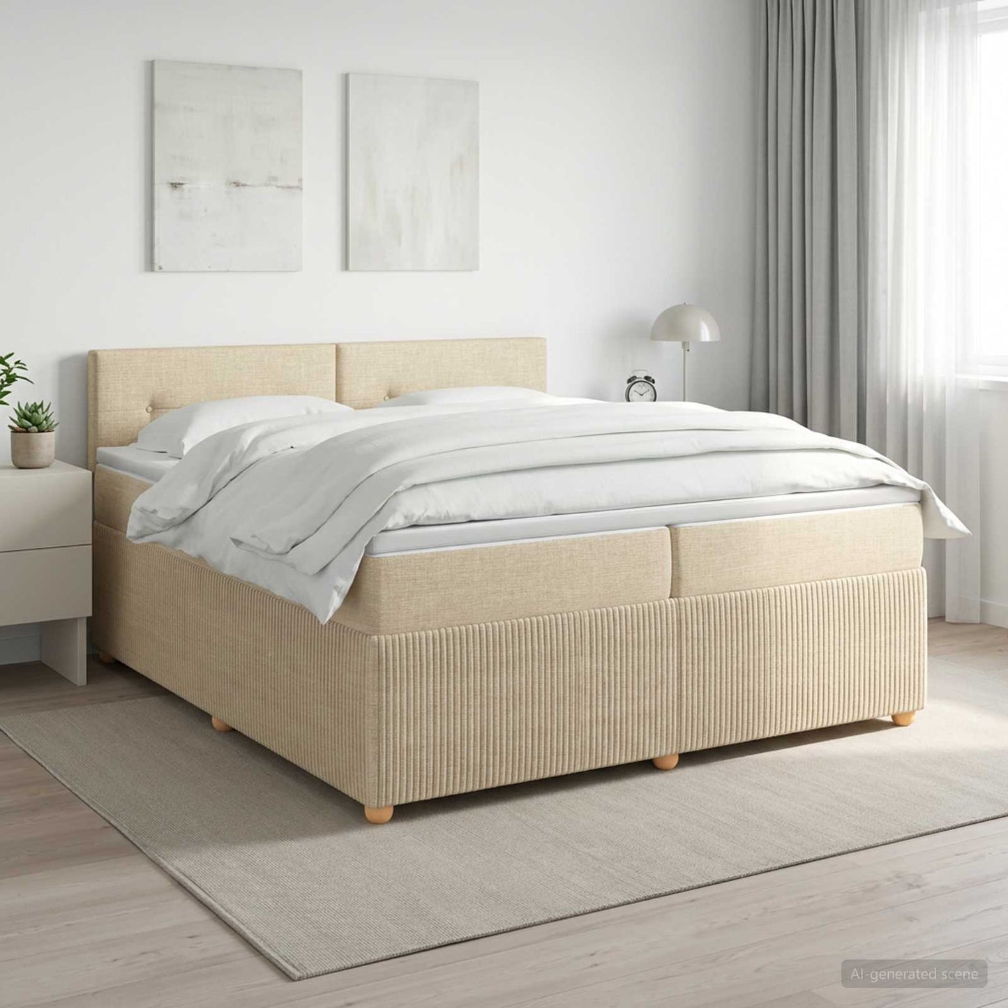 vidaXL Κρεβάτι box spring με στρώμα Κρεμ 200 x 200 cm Ύφασμα