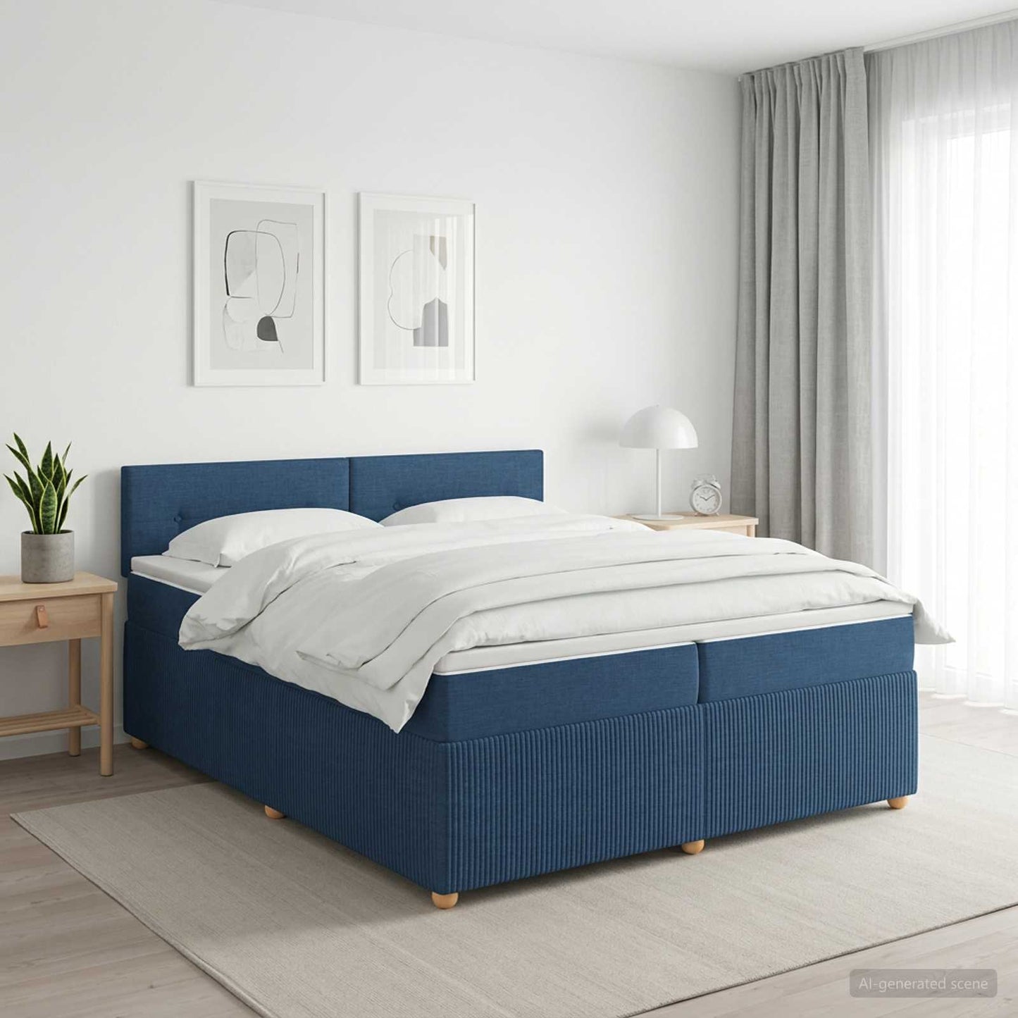 vidaXL Κρεβάτι box spring με στρώμα Μπλε 200 x 200 cm Ύφασμα