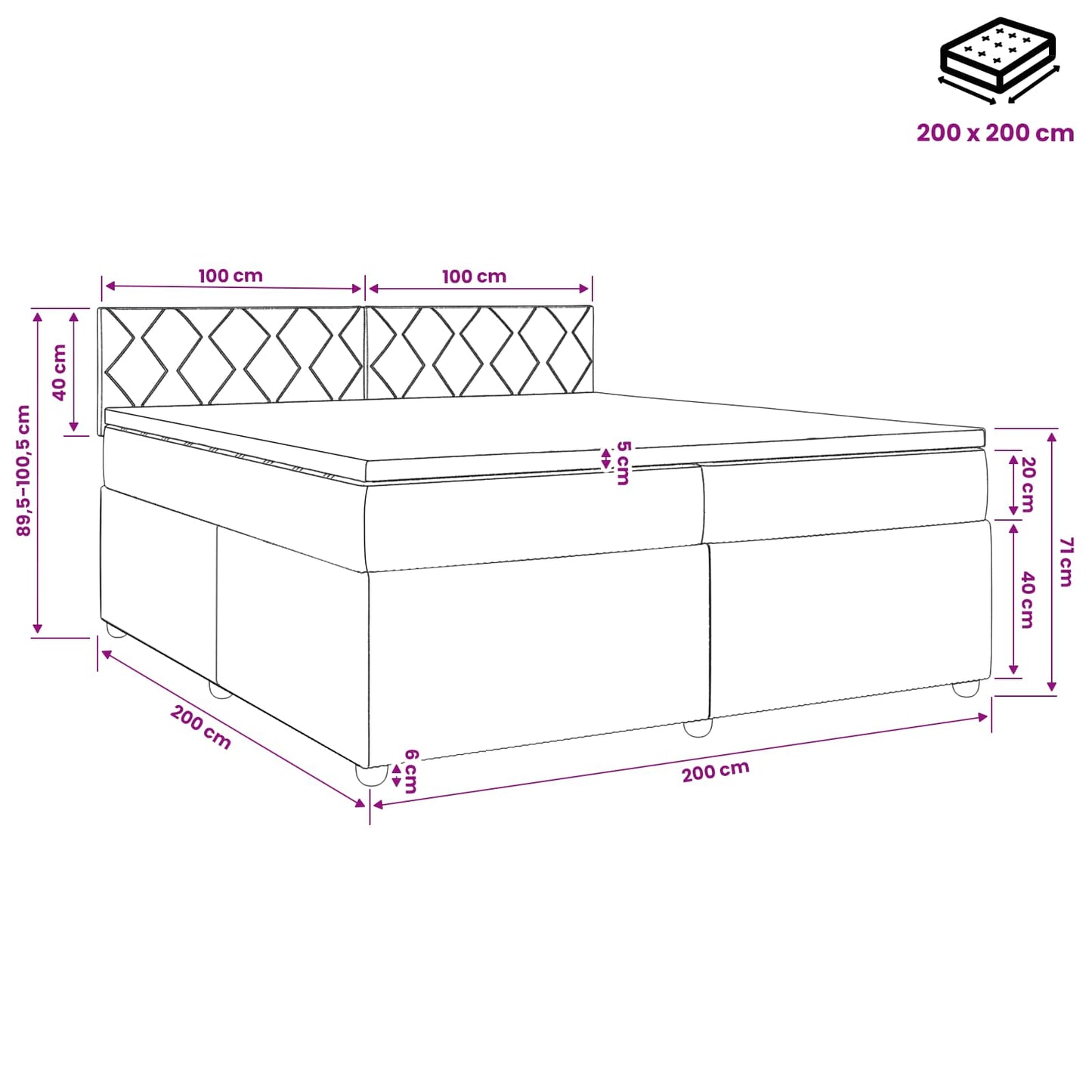 vidaXL Κρεβάτι box spring με στρώμα Taupe 200 x 200 cm Ύφασμα