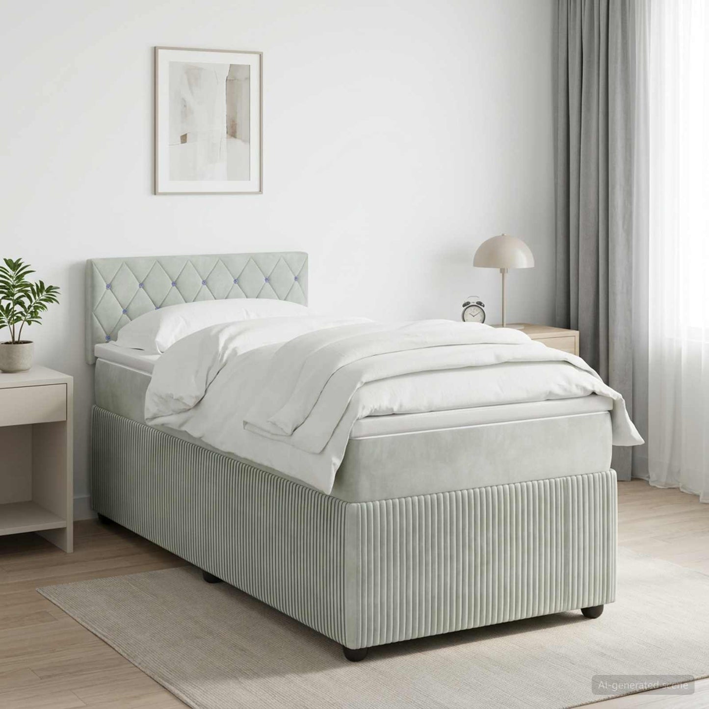 vidaXL Κρεβάτι box spring με στρώμα Ανοιχτό γκρι 90 x 200 cm Βελούδο