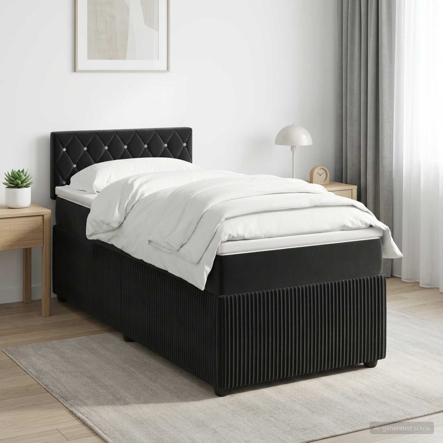 vidaXL Κρεβάτι box spring με στρώμα Μαύρο 90 x 200 cm Βελούδο