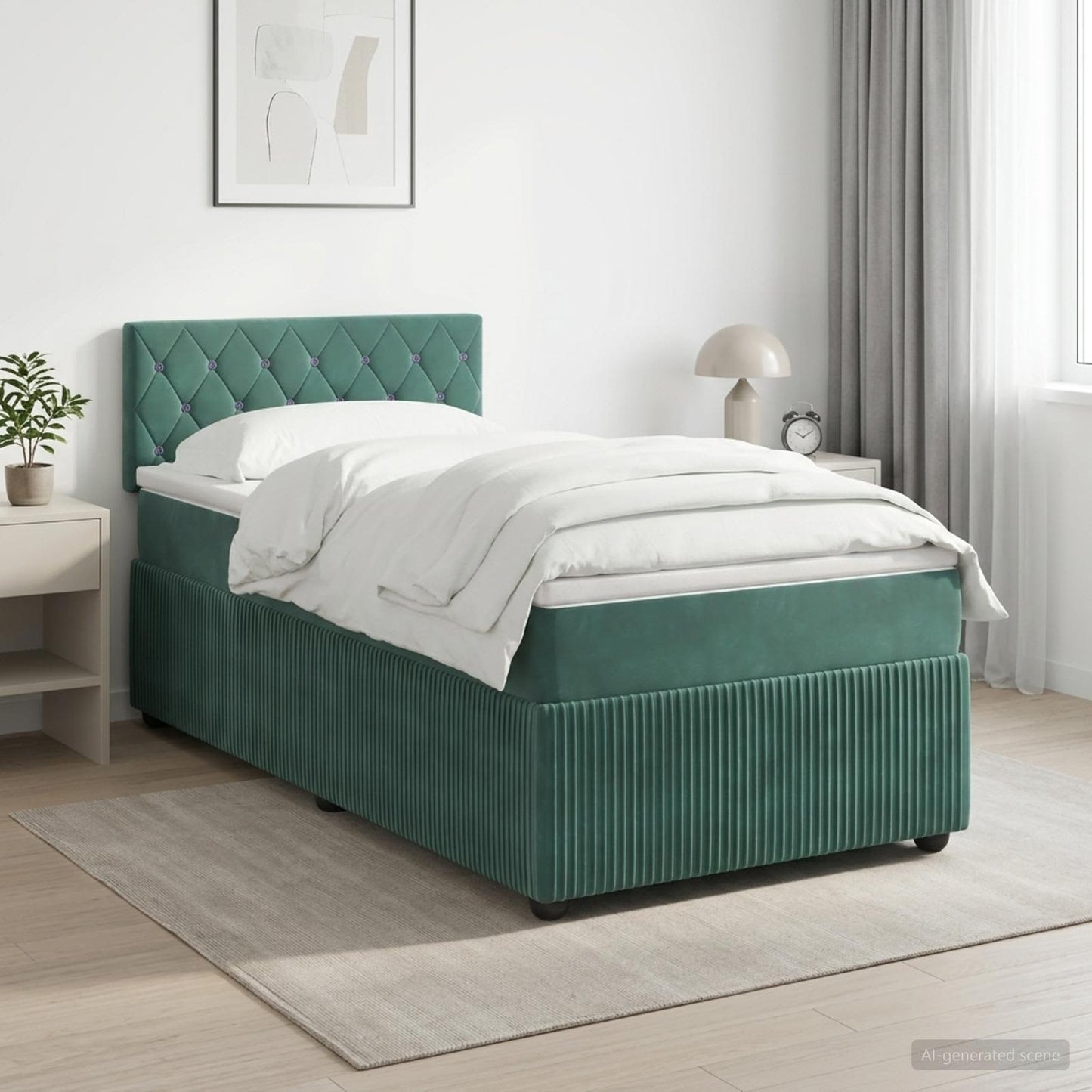 vidaXL Κρεβάτι box spring με στρώμα Σκούρο Πράσινο 90 x 190 cm Βελούδο