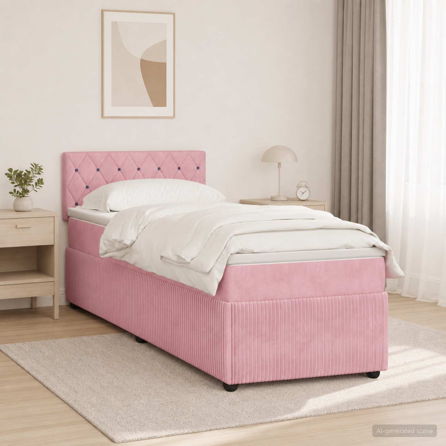vidaXL Κρεβάτι box spring με στρώμα Ροζ 100 x 200 cm Βελούδο