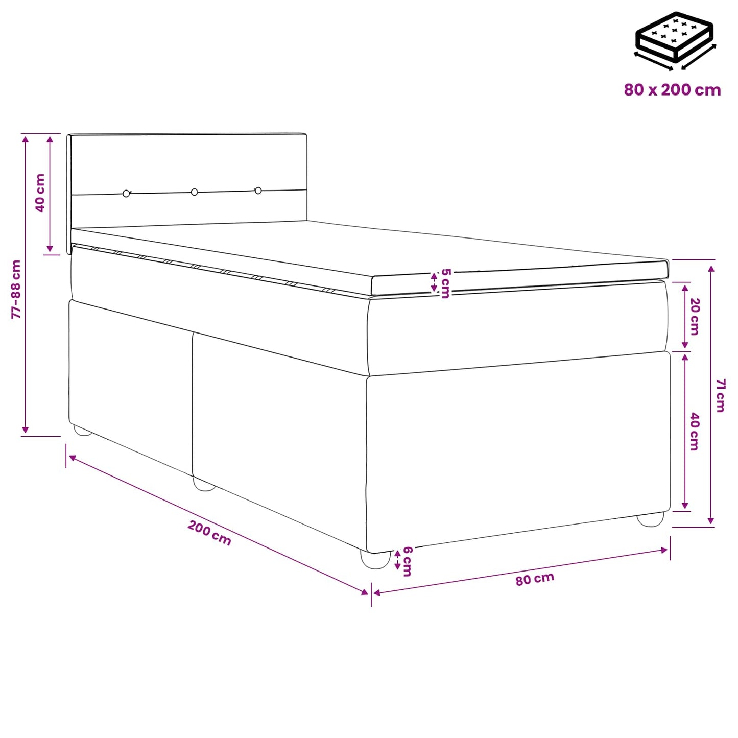 vidaXL Κρεβάτι box spring με στρώμα Μαύρο 80 x 200 cm Βελούδο