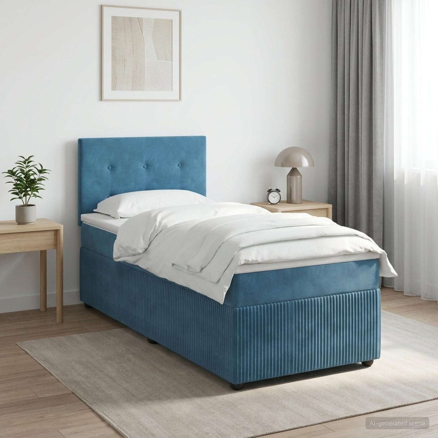 vidaXL Κρεβάτι box spring με στρώμα Σκούρο Μπλε 90 x 190 cm Βελούδο