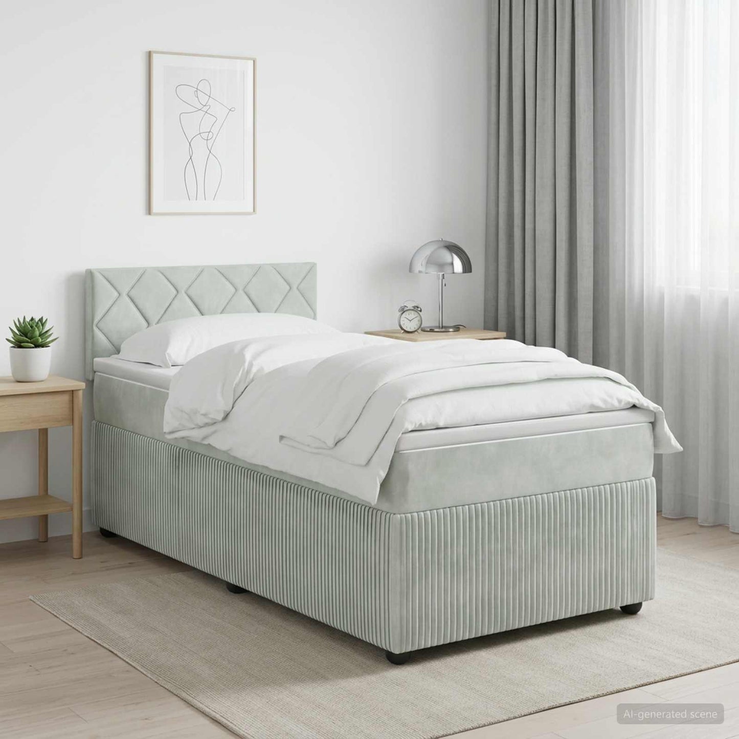 vidaXL Κρεβάτι box spring με στρώμα Ανοιχτό γκρι 90 x 190 cm Βελούδο