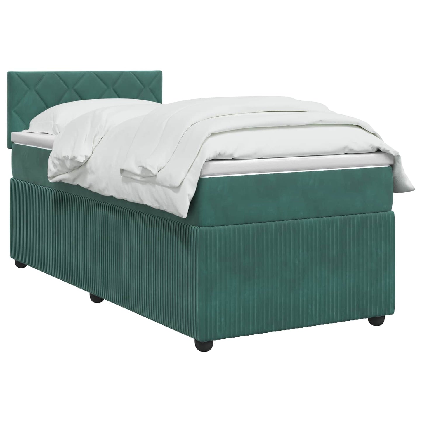 vidaXL Κρεβάτι box spring με στρώμα Σκούρο Πράσινο 90 x 200 cm Βελούδο