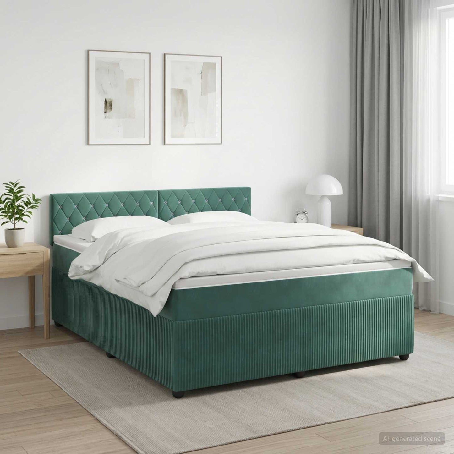 vidaXL Κρεβάτι box spring με στρώμα Σκούρο Πράσινο 140 x 190 cm