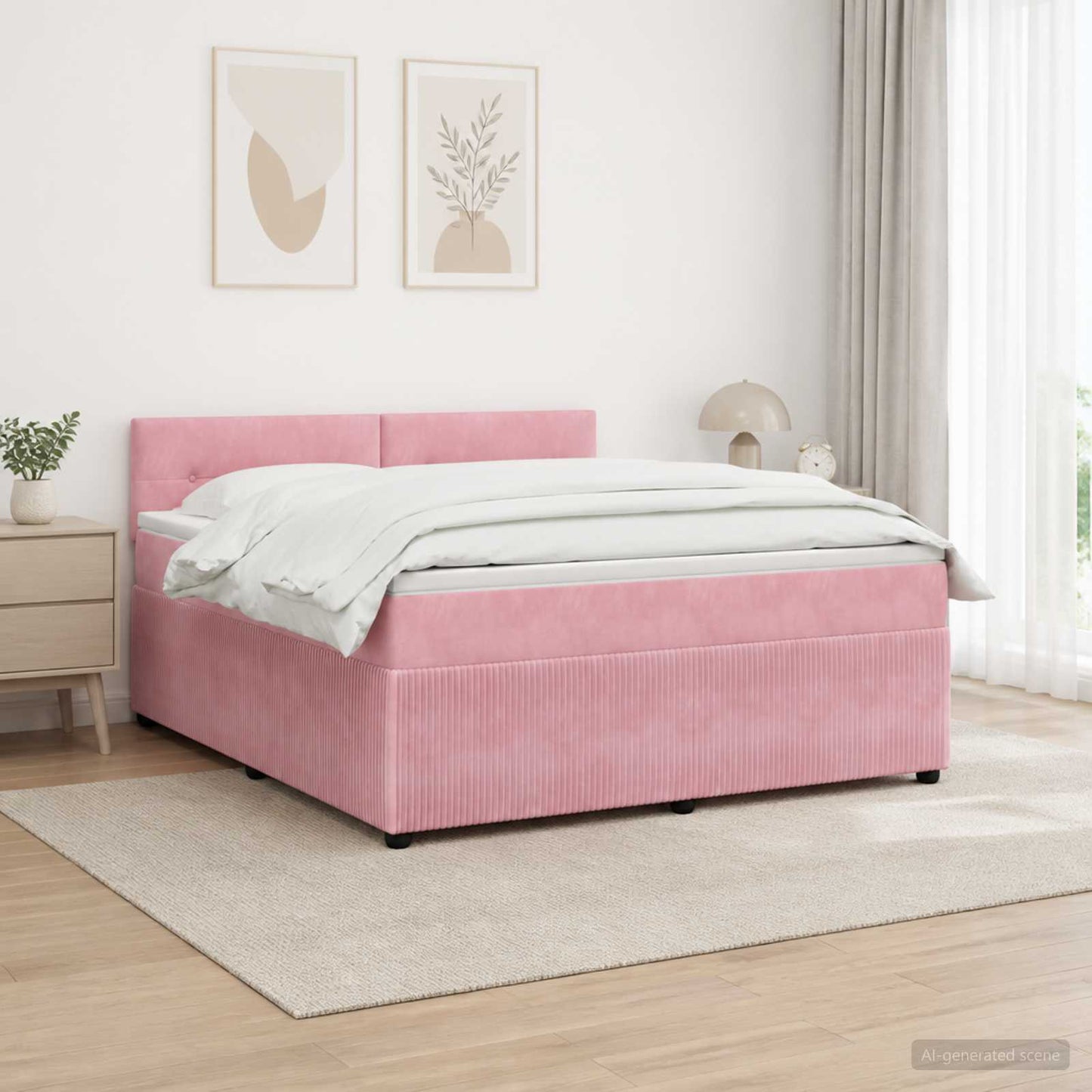vidaXL Κρεβάτι box spring με στρώμα Ροζ 160 x 200 cm Βελούδο