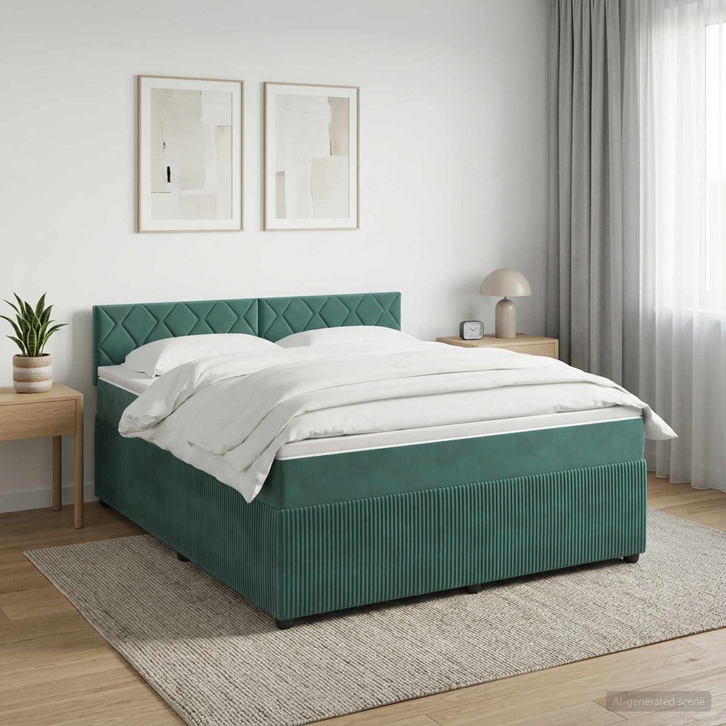 vidaXL Κρεβάτι box spring με στρώμα Σκούρο Πράσινο 180 x 200 cm