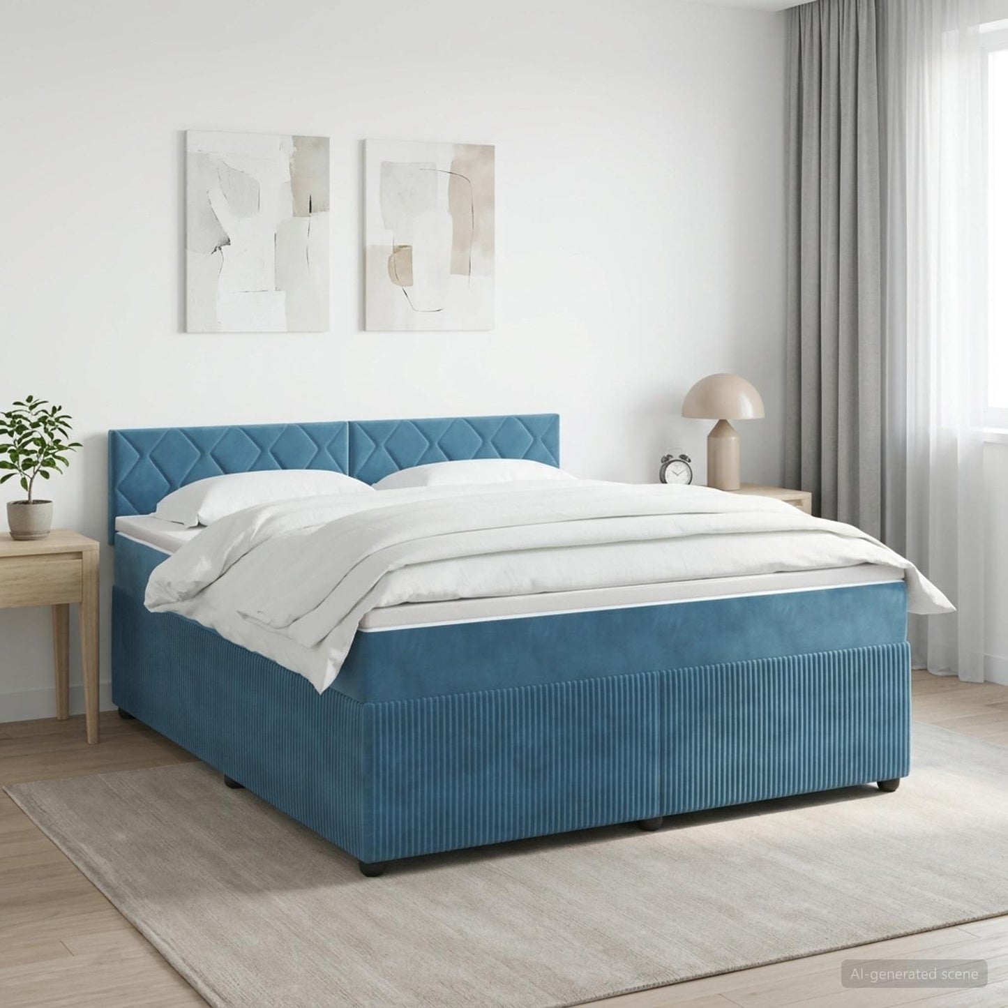 vidaXL Κρεβάτι box spring με στρώμα Σκούρο Μπλε 140 x 190 cm Βελούδο