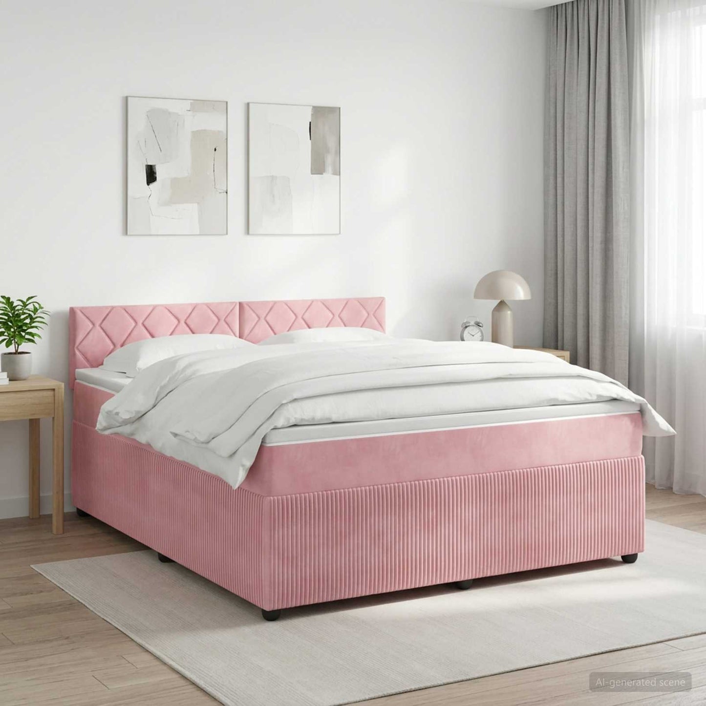 vidaXL Κρεβάτι box spring με στρώμα Ροζ 180 x 200 cm Βελούδο
