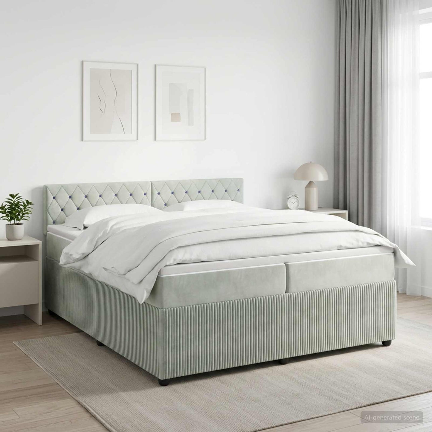 vidaXL Κρεβάτι box spring με στρώμα Ανοιχτό γκρι 200 x 200 cm Βελούδο