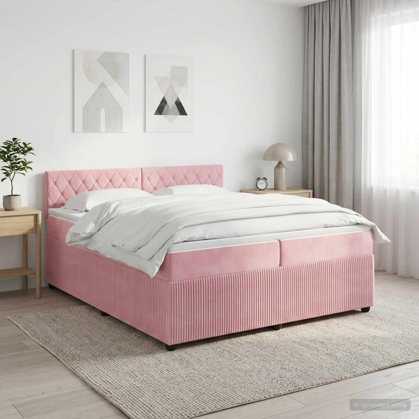 vidaXL Κρεβάτι box spring με στρώμα Ροζ 200 x 200 cm Βελούδο
