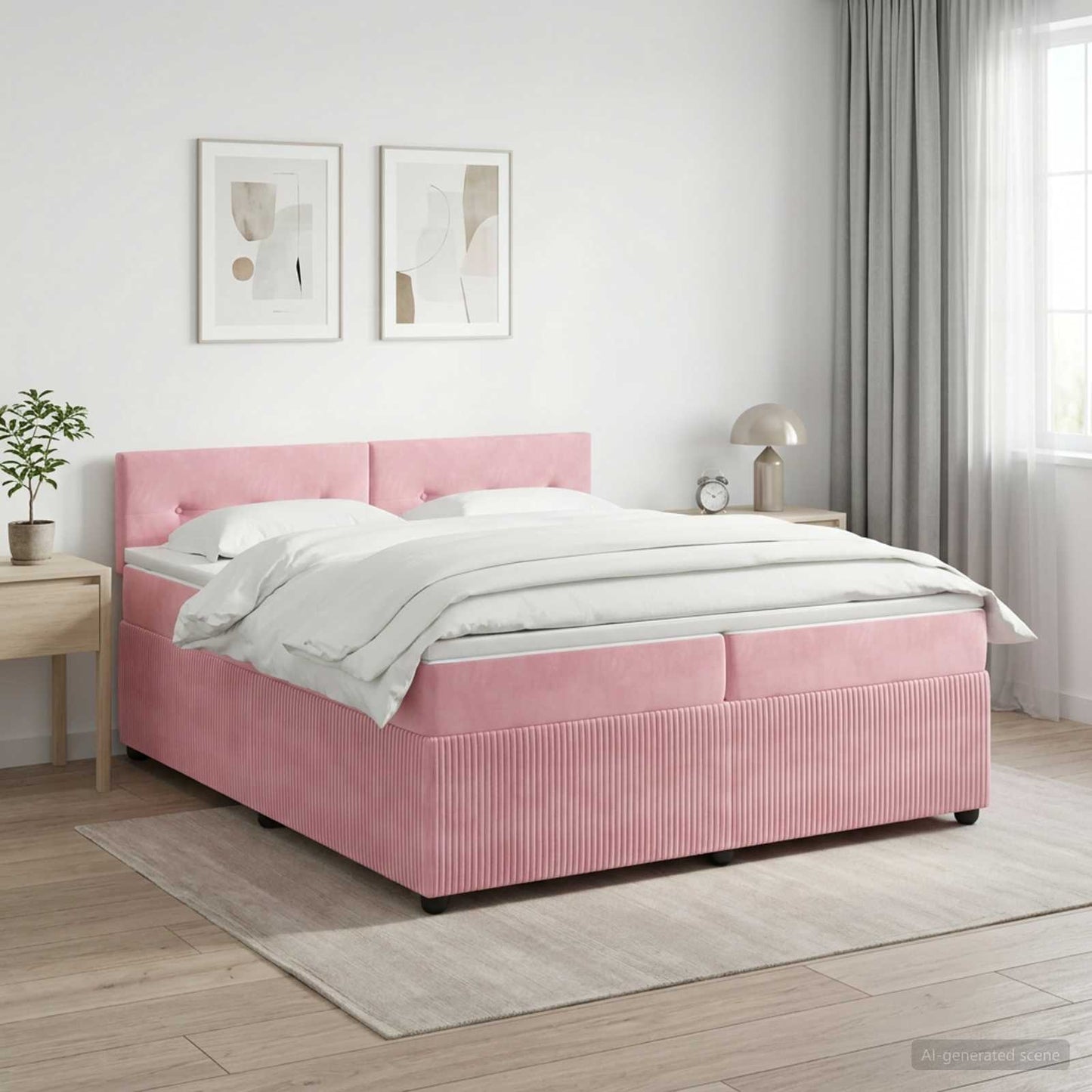 vidaXL Κρεβάτι box spring με στρώμα Ροζ 200 x 200 cm Βελούδο