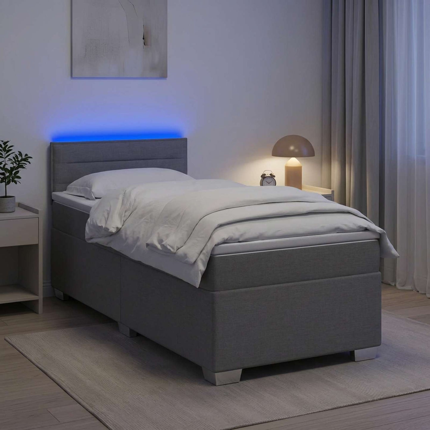 vidaXL Κρεβάτι Box Spring με Στρώμα και LED Ανοιχτό γκρι 80 x 200 cm