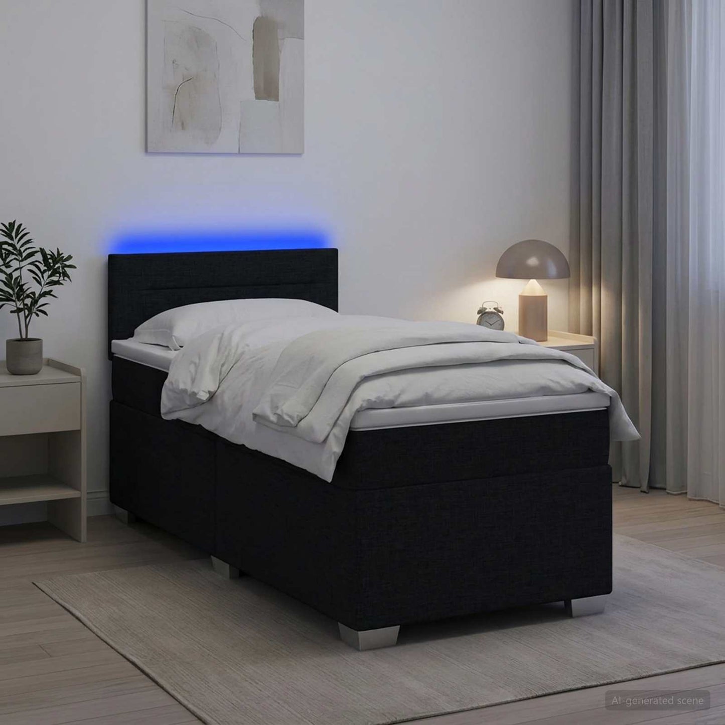 vidaXL Κρεβάτι Box Spring με Στρώμα και LED Μαύρο 100 x 200 cm Ύφασμα