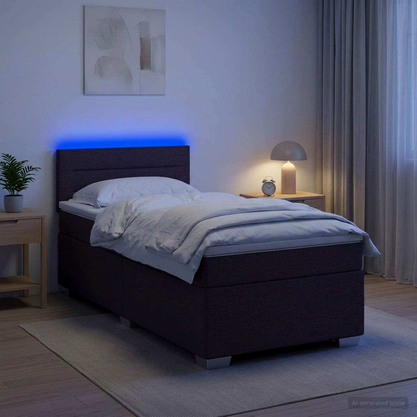vidaXL Κρεβάτι Box Spring με Στρώμα και LED Σκούρο Καφέ 90 x 200 cm