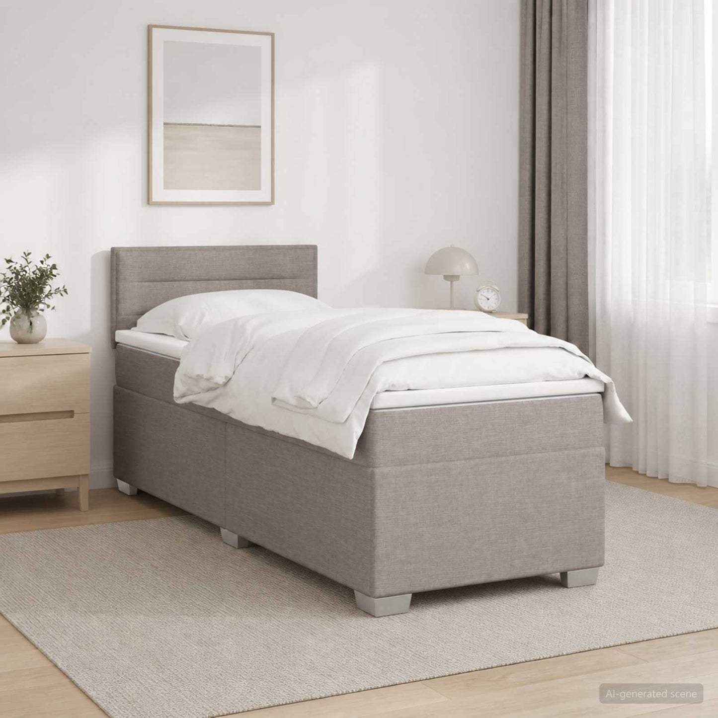 vidaXL Κρεβάτι Box Spring με Στρώμα και LED Taupe 90 x 200 cm Ύφασμα