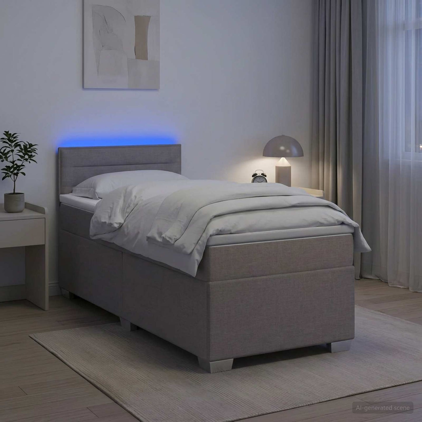 vidaXL Κρεβάτι Box Spring με Στρώμα και LED Taupe 100 x 200 cm Ύφασμα