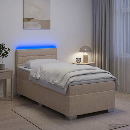 vidaXL Κρεβάτι Box Spring με Στρώμα και LED Κρεμ 80 x 200 cm Ύφασμα
